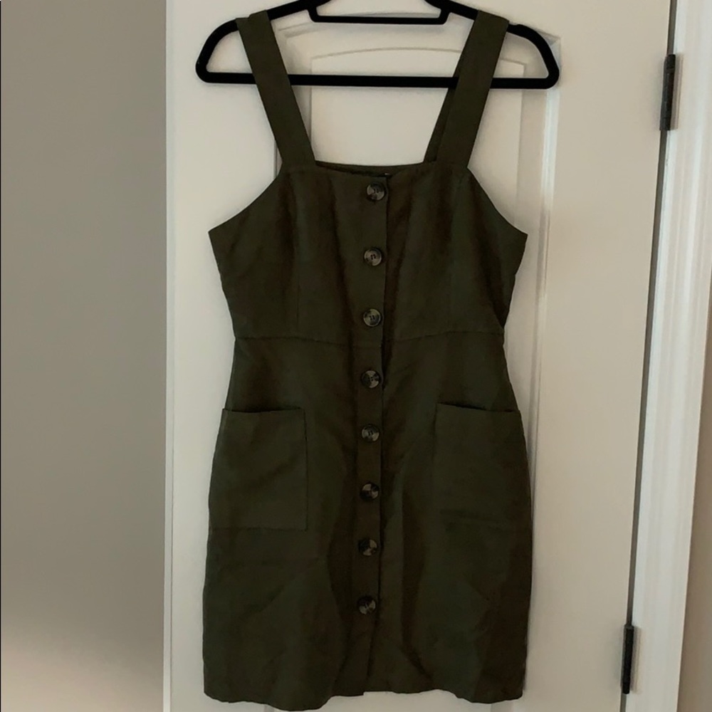 Primark - Olive suede button mid dress - Size 4